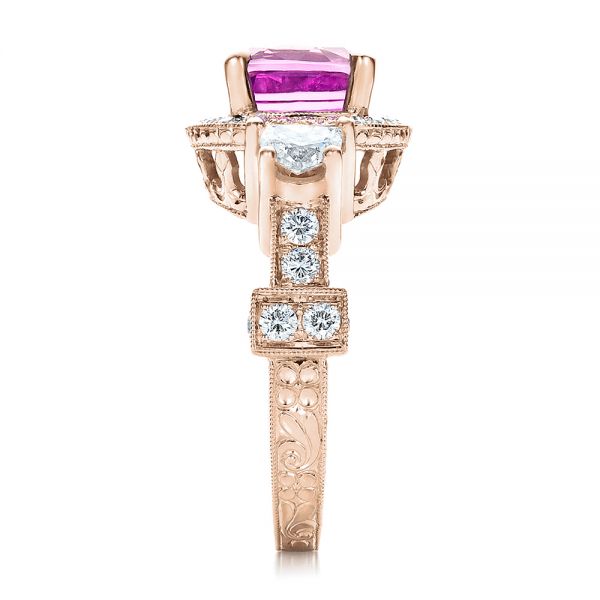 18k Rose Gold 18k Rose Gold Custom Sapphire And Diamond Halo Engagement Ring - Side View - 100270