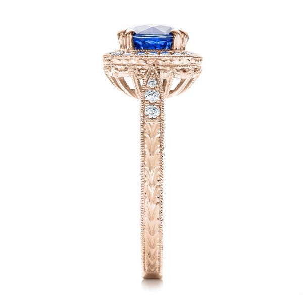 18k Rose Gold 18k Rose Gold Custom Sapphire And Diamond Halo Engagement Ring - Side View -  102036