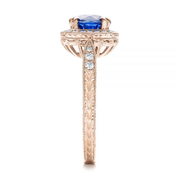 14k Rose Gold 14k Rose Gold Custom Sapphire And Diamond Halo Engagement Ring - Side View - 102036