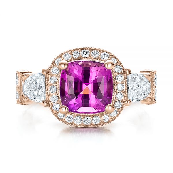 18k Rose Gold 18k Rose Gold Custom Sapphire And Diamond Halo Engagement Ring - Top View - 100270