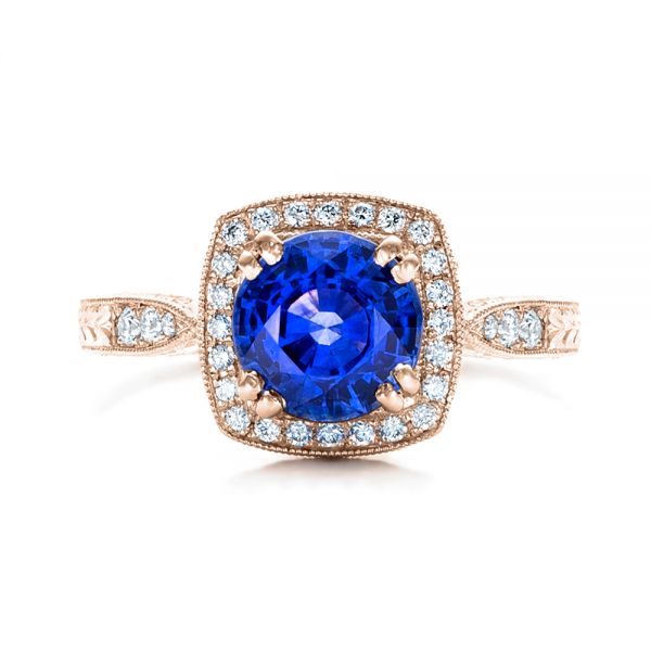 14k Rose Gold 14k Rose Gold Custom Sapphire And Diamond Halo Engagement Ring - Top View - 102036