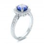  Platinum Custom Sapphire And Diamond Halo Engagement Ring - Three-Quarter View -  102036 - Thumbnail