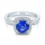 14k White Gold 14k White Gold Custom Sapphire And Diamond Halo Engagement Ring - Flat View -  102036 - Thumbnail