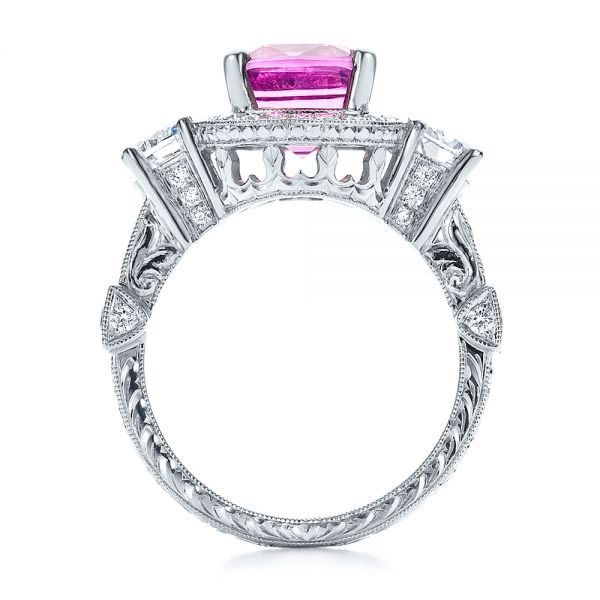  Platinum Platinum Custom Sapphire And Diamond Halo Engagement Ring - Front View -  100270