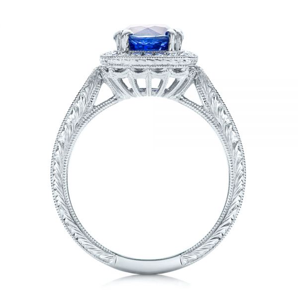 14k White Gold 14k White Gold Custom Sapphire And Diamond Halo Engagement Ring - Front View -  102036