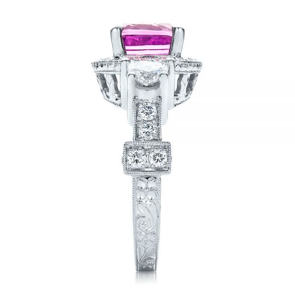  Platinum Platinum Custom Sapphire And Diamond Halo Engagement Ring - Side View -  100270