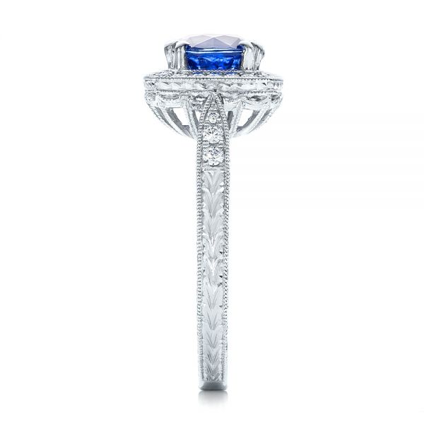  Platinum Custom Sapphire And Diamond Halo Engagement Ring - Side View -  102036