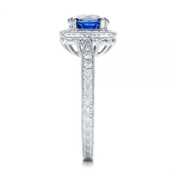 Platinum Custom Sapphire And Diamond Halo Engagement Ring - Side View - 102036