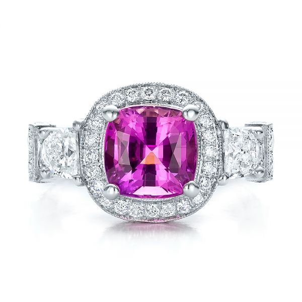  Platinum Platinum Custom Sapphire And Diamond Halo Engagement Ring - Top View -  100270