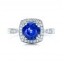  Platinum Custom Sapphire And Diamond Halo Engagement Ring - Top View -  102036 - Thumbnail