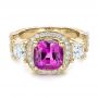 18k Yellow Gold 18k Yellow Gold Custom Sapphire And Diamond Halo Engagement Ring - Flat View -  100270 - Thumbnail