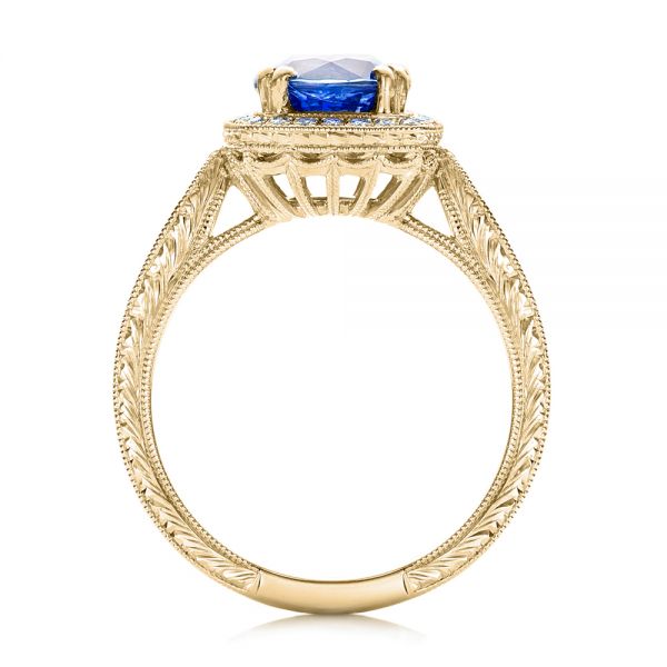 14k Yellow Gold 14k Yellow Gold Custom Sapphire And Diamond Halo Engagement Ring - Front View -  102036