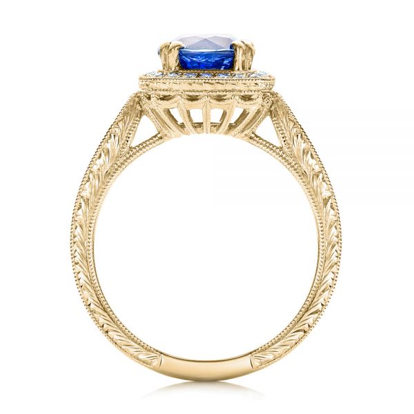 14k Yellow Gold 14k Yellow Gold Custom Sapphire And Diamond Halo Engagement Ring - Front View - 102036
