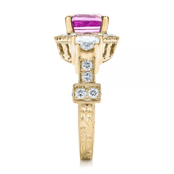 18k Yellow Gold 18k Yellow Gold Custom Sapphire And Diamond Halo Engagement Ring - Side View -  100270