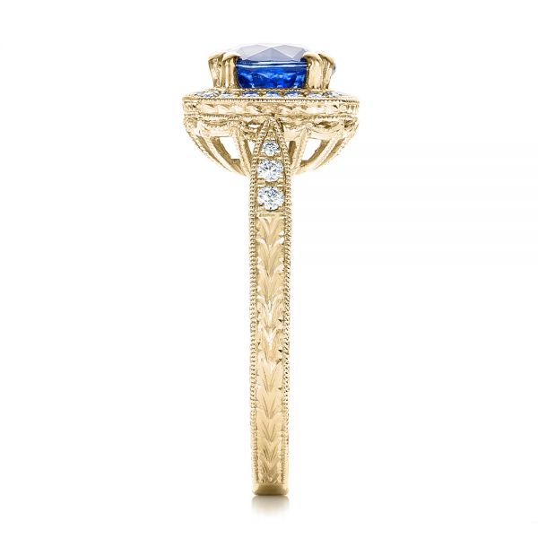 18k Yellow Gold 18k Yellow Gold Custom Sapphire And Diamond Halo Engagement Ring - Side View -  102036