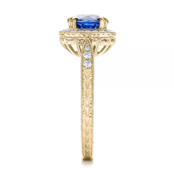 14k Yellow Gold 14k Yellow Gold Custom Sapphire And Diamond Halo Engagement Ring - Side View - 102036