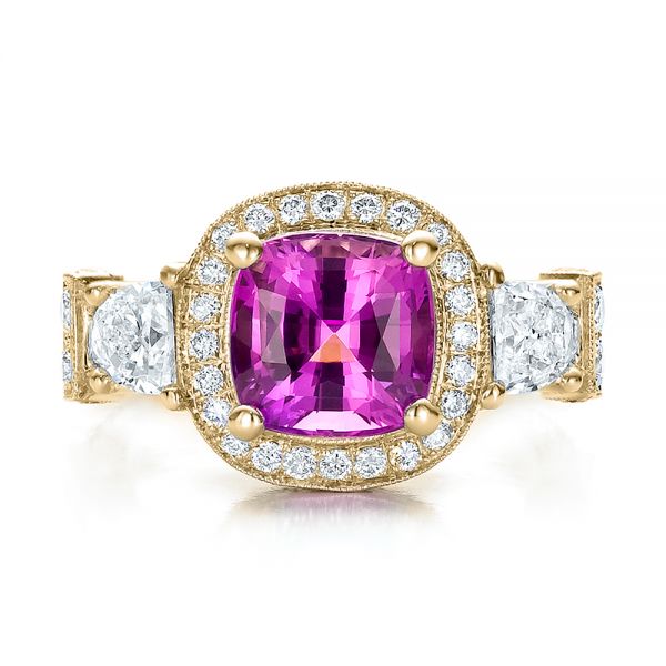 18k Yellow Gold 18k Yellow Gold Custom Sapphire And Diamond Halo Engagement Ring - Top View -  100270
