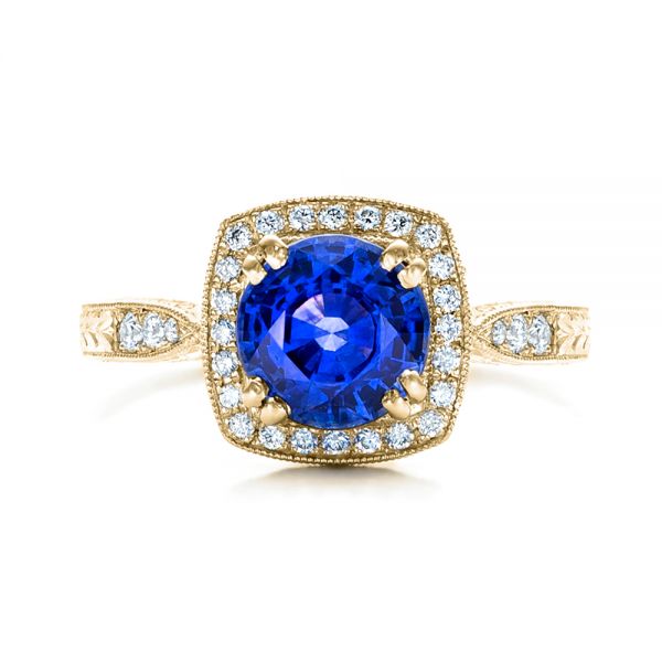 14k Yellow Gold 14k Yellow Gold Custom Sapphire And Diamond Halo Engagement Ring - Top View -  102036
