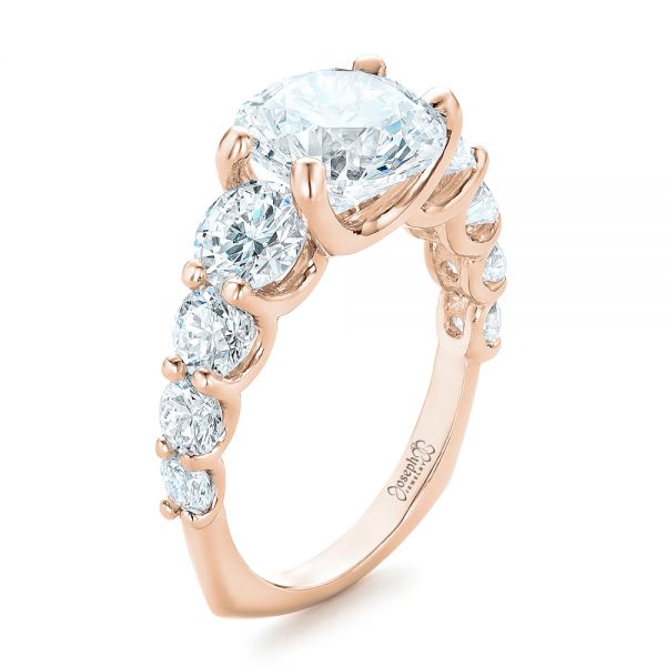 18k Rose Gold 18k Rose Gold Custom Shared Prong Diamond Engagement Ring - Three-Quarter View -  102184