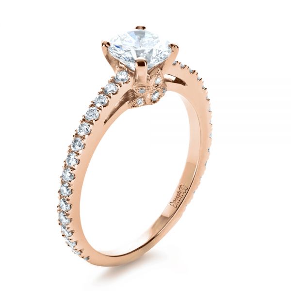 14k Rose Gold 14k Rose Gold Custom Shared Prong Diamond Engagement Ring - Three-Quarter View -  1160