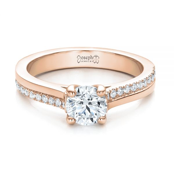 18k Rose Gold 18k Rose Gold Custom Shared Prong Diamond Engagement Ring - Flat View -  100280