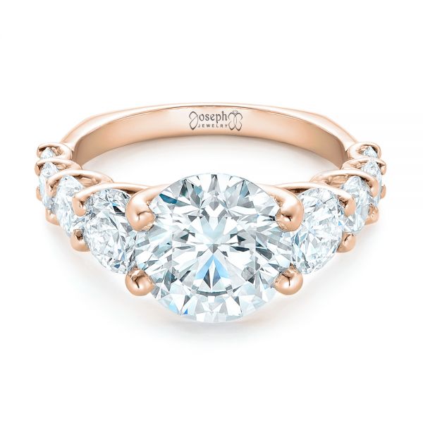 14k Rose Gold 14k Rose Gold Custom Shared Prong Diamond Engagement Ring - Flat View -  102184
