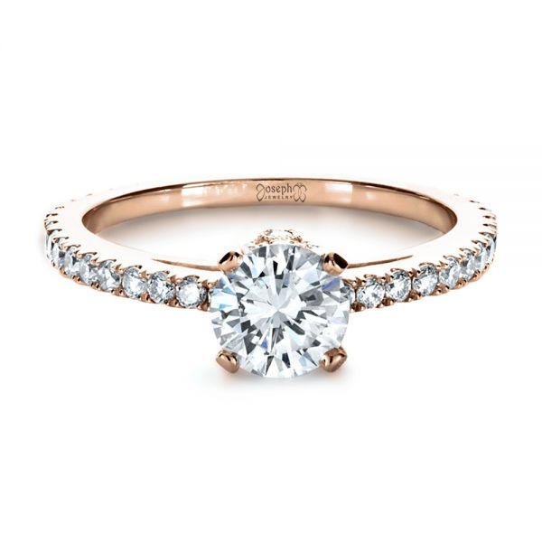 14k Rose Gold 14k Rose Gold Custom Shared Prong Diamond Engagement Ring - Flat View -  1160