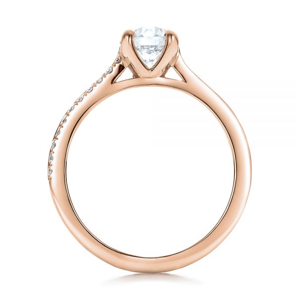 18k Rose Gold 18k Rose Gold Custom Shared Prong Diamond Engagement Ring - Front View -  100280