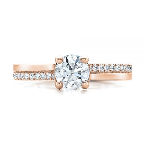 18k Rose Gold 18k Rose Gold Custom Shared Prong Diamond Engagement Ring - Top View -  100280