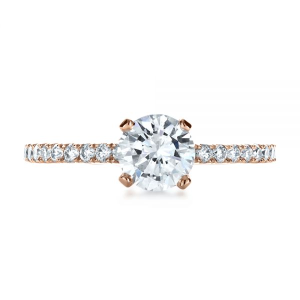 18k Rose Gold 18k Rose Gold Custom Shared Prong Diamond Engagement Ring - Top View -  1160