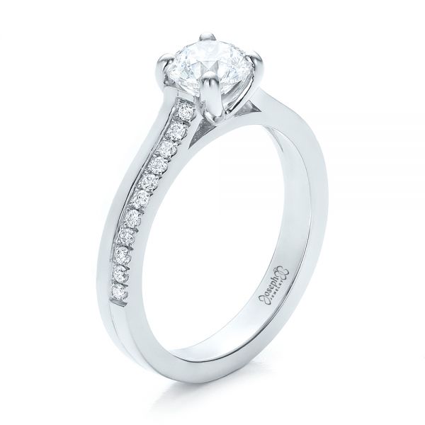  Platinum Custom Shared Prong Diamond Engagement Ring - Three-Quarter View -  100280