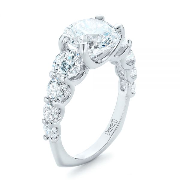 18k White Gold 18k White Gold Custom Shared Prong Diamond Engagement Ring - Three-Quarter View -  102184