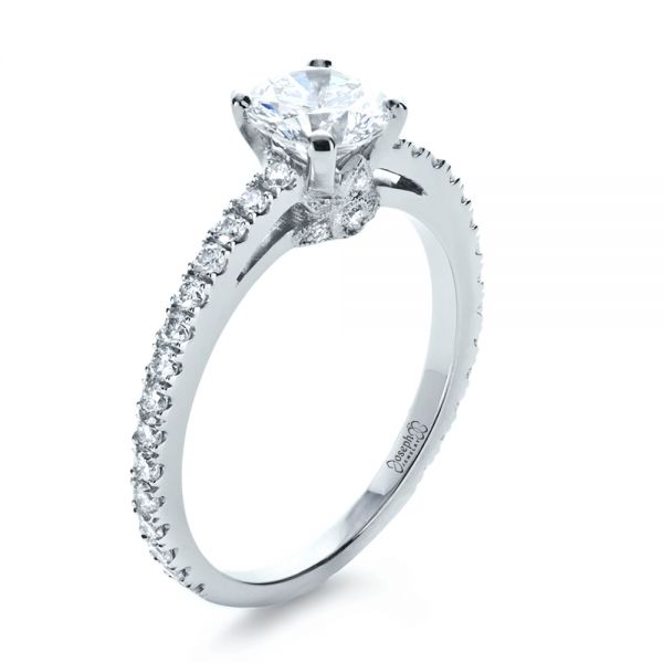 18k White Gold 18k White Gold Custom Shared Prong Diamond Engagement Ring - Three-Quarter View -  1160