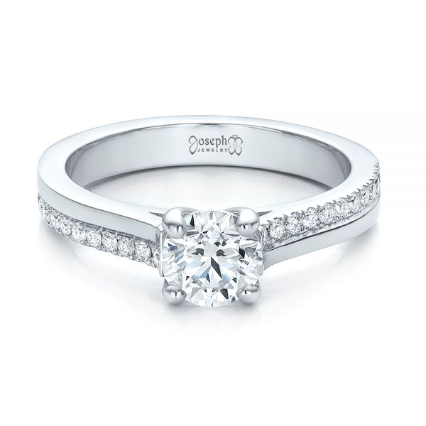  Platinum Custom Shared Prong Diamond Engagement Ring - Flat View -  100280