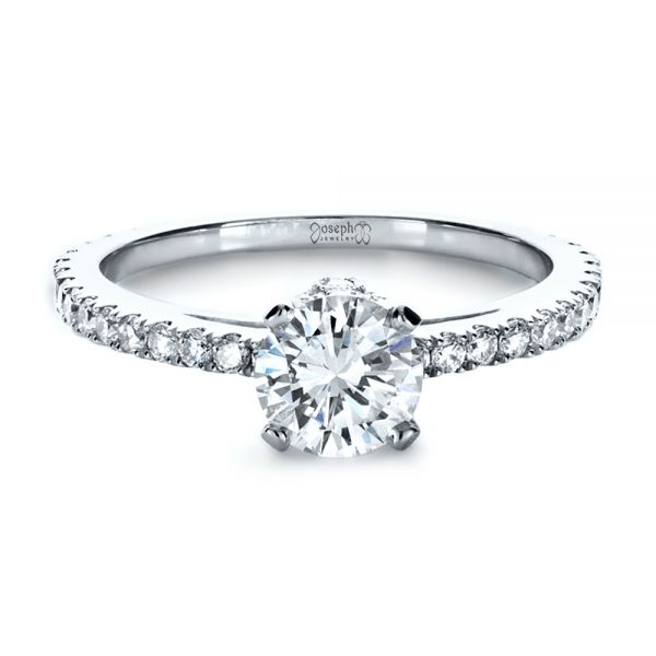 18k White Gold 18k White Gold Custom Shared Prong Diamond Engagement Ring - Flat View -  1160