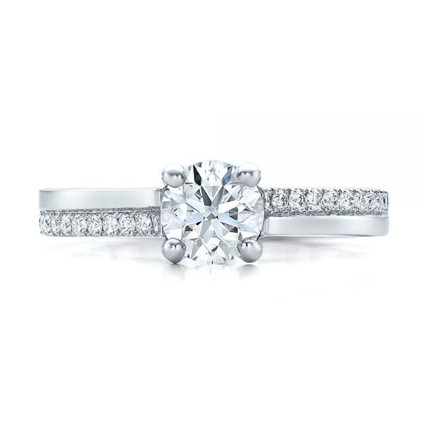  Platinum Custom Shared Prong Diamond Engagement Ring - Top View -  100280