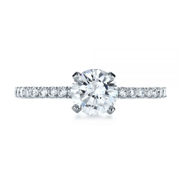 18k White Gold 18k White Gold Custom Shared Prong Diamond Engagement Ring - Top View -  1160