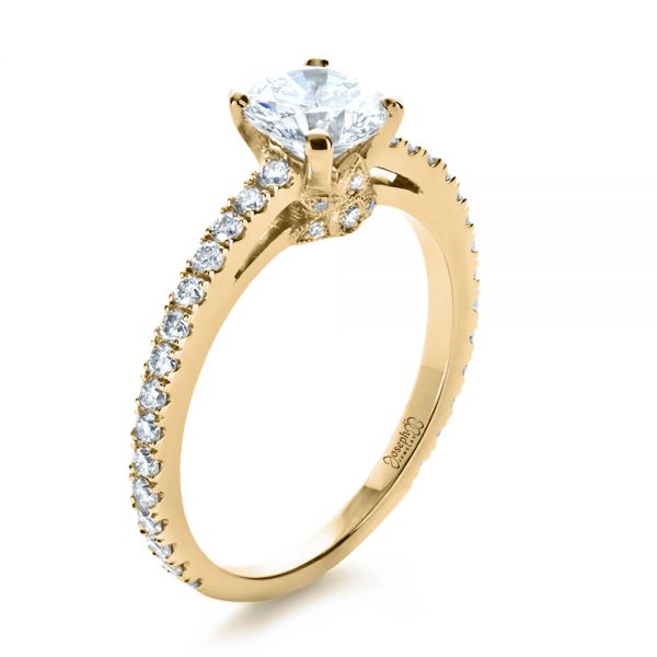 18k Yellow Gold 18k Yellow Gold Custom Shared Prong Diamond Engagement Ring - Three-Quarter View -  1160