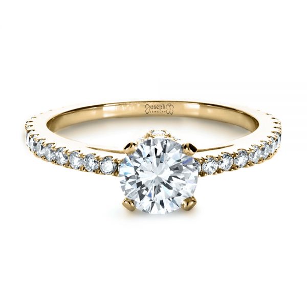 18k Yellow Gold 18k Yellow Gold Custom Shared Prong Diamond Engagement Ring - Flat View -  1160