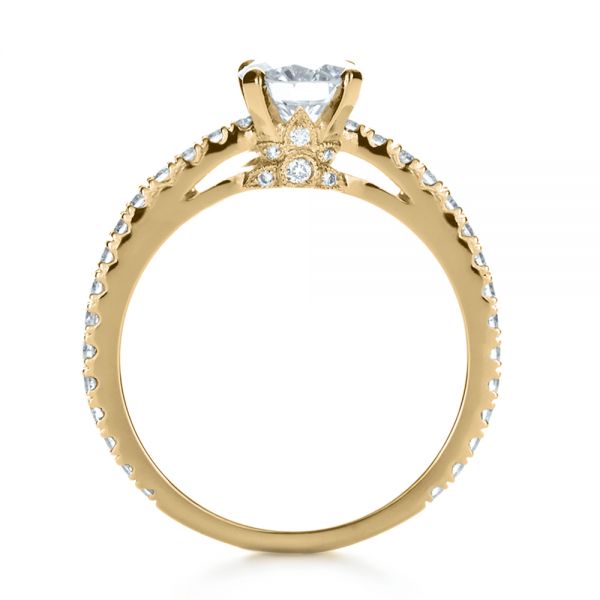 18k Yellow Gold 18k Yellow Gold Custom Shared Prong Diamond Engagement Ring - Front View -  1160