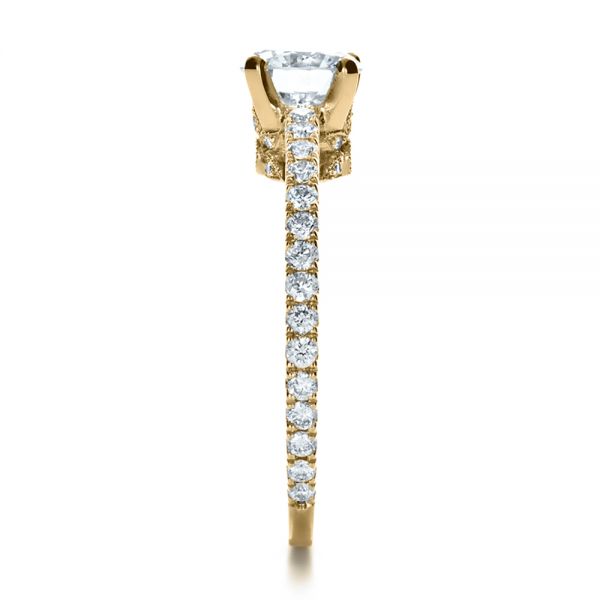 18k Yellow Gold 18k Yellow Gold Custom Shared Prong Diamond Engagement Ring - Side View -  1160