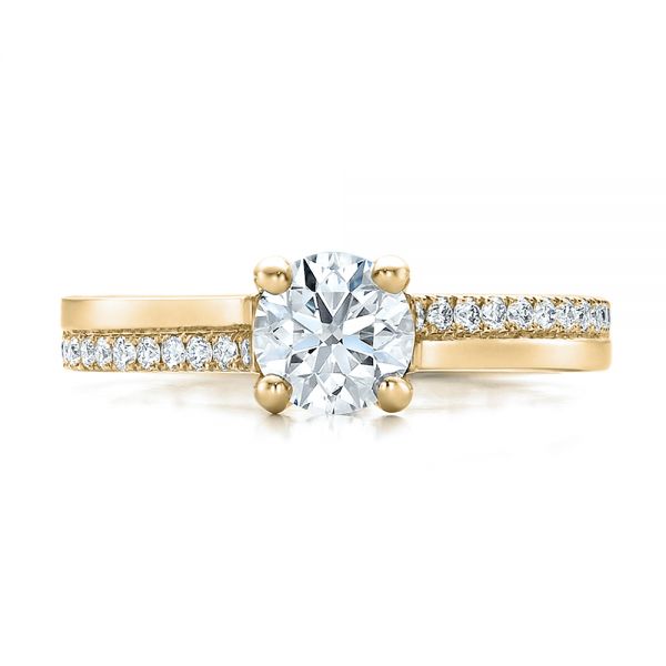 18k Yellow Gold 18k Yellow Gold Custom Shared Prong Diamond Engagement Ring - Top View -  100280