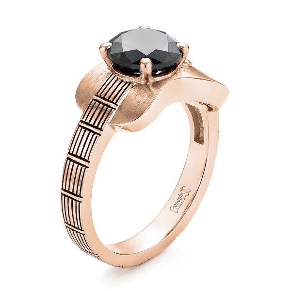 14k Rose Gold 14k Rose Gold Custom Solitaire Black Diamond Engagement Ring - Three-Quarter View -  103269