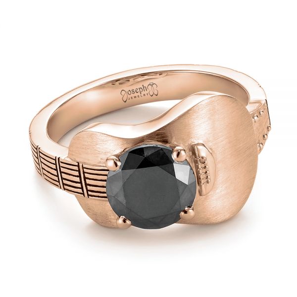 18k Rose Gold 18k Rose Gold Custom Solitaire Black Diamond Engagement Ring - Flat View -  103269