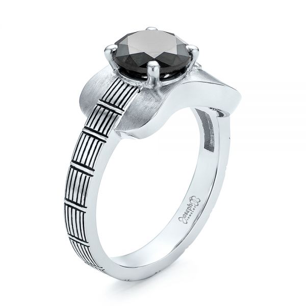 18k White Gold 18k White Gold Custom Solitaire Black Diamond Engagement Ring - Three-Quarter View -  103269