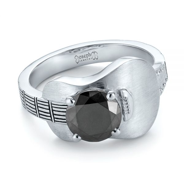 14k White Gold 14k White Gold Custom Solitaire Black Diamond Engagement Ring - Flat View -  103269