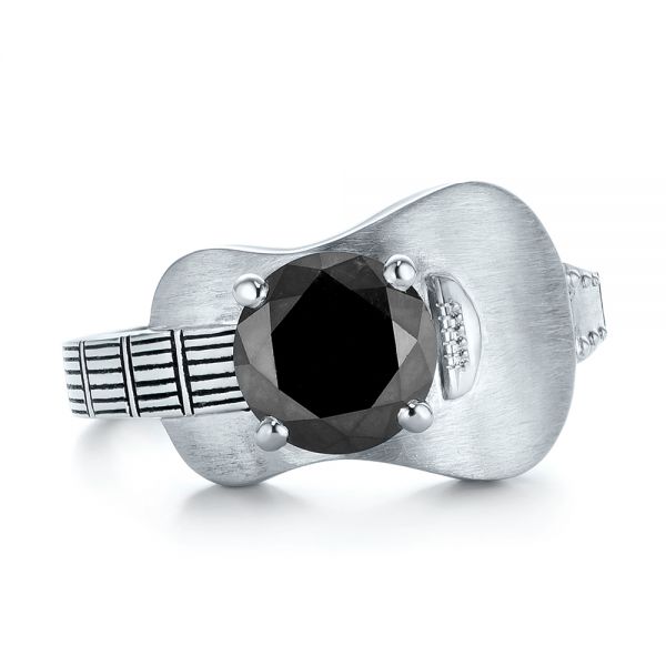 14k White Gold 14k White Gold Custom Solitaire Black Diamond Engagement Ring - Top View -  103269
