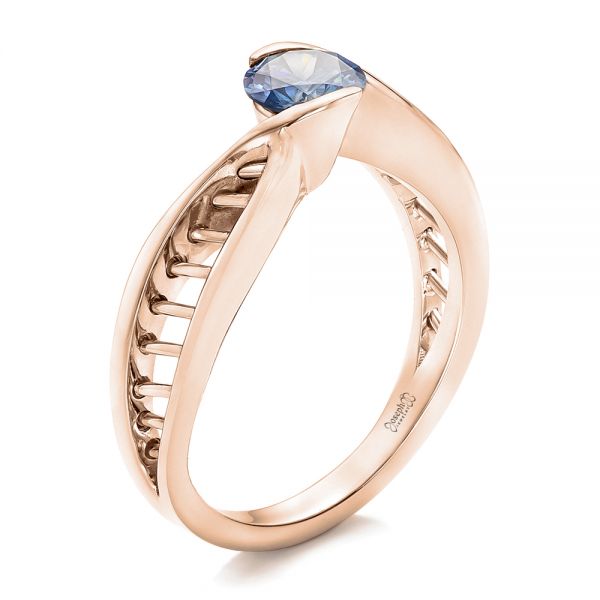 18k Rose Gold 18k Rose Gold Custom Solitaire Blue Diamond Engagement Ring - Three-Quarter View -  102229