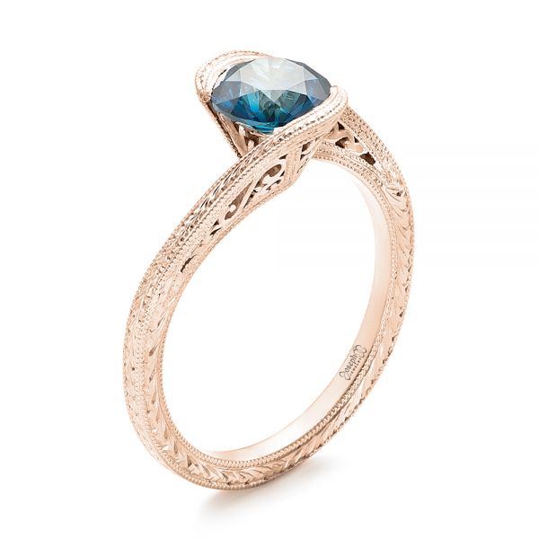 18k Rose Gold 18k Rose Gold Custom Solitaire Blue Diamond Engagement Ring - Three-Quarter View -  102752