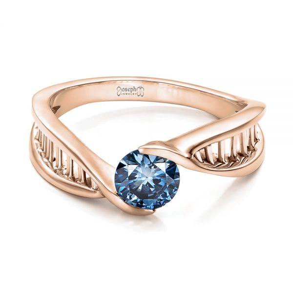 14k Rose Gold 14k Rose Gold Custom Solitaire Blue Diamond Engagement Ring - Flat View -  102229